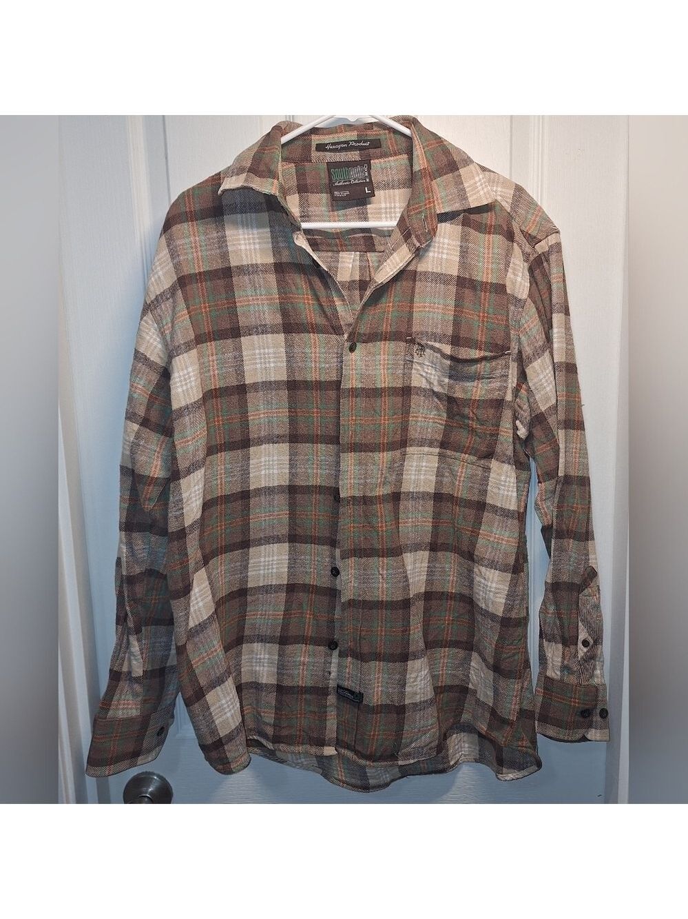 Southpole Plaid Flannel Shirt Brown Green Large
